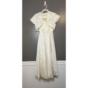 Growing Up Dress Girls Size 10 Ivory Formal Flower Girl Gown Jacket Bow Beaded